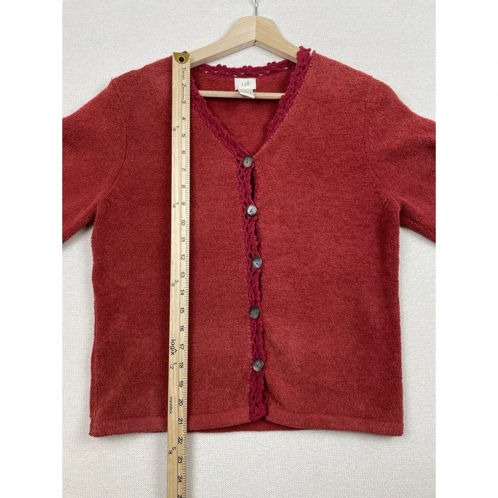 J. Jill Women's‎ Chenille Cardigan Sweater XS Holiday Crochet Trim Buttons Soft